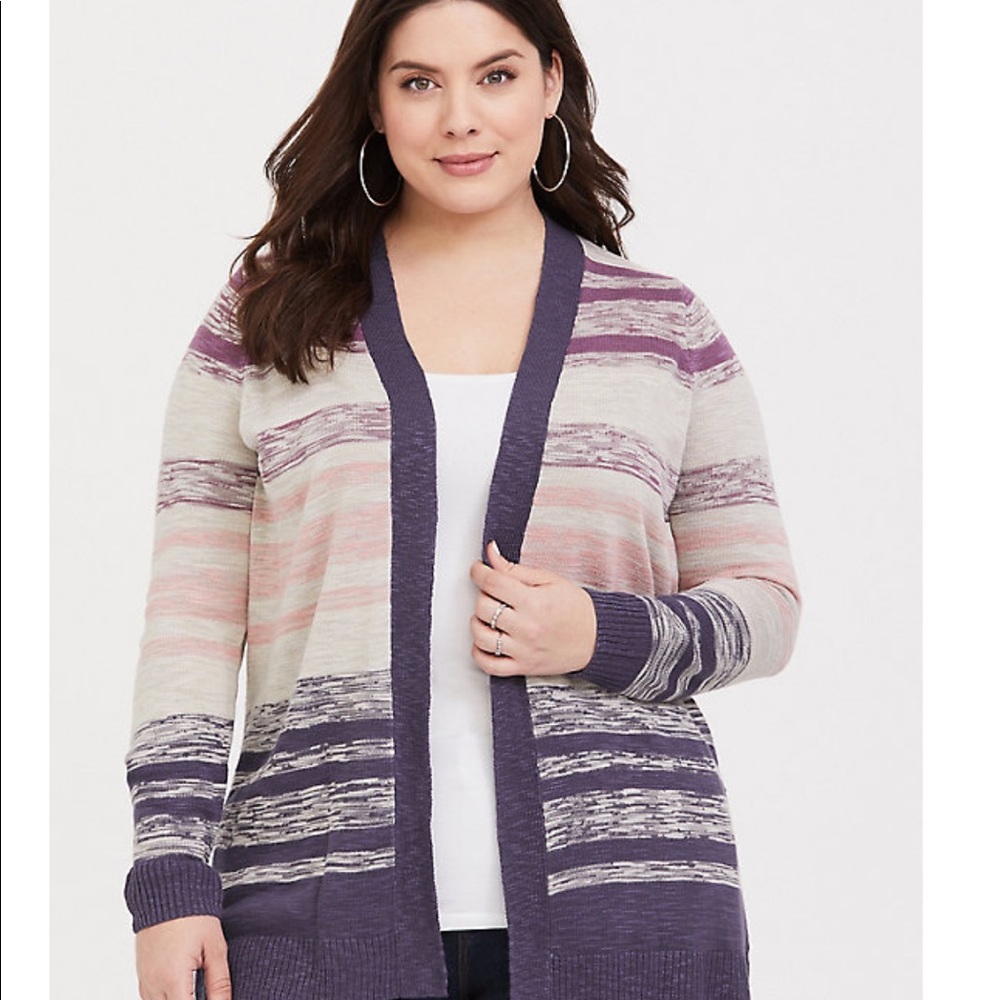 TAUPE & WILD BERRY STRIPE CARDIGAN-Torrid